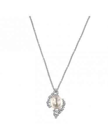 Coscia Necklace - in 18K White Gold with Australian Pearl and Natural Diamonds 0.51 Ct - 0