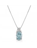 Lelune Diamonds Necklace for Women - in 18k White Gold with Diamonds and Aquamarine Pendant 0.60 carats - 0