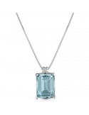 Lelune Diamonds Necklace for Women - in 18k White Gold with Diamonds and Aquamarine Pendant 1.20 carats - 0