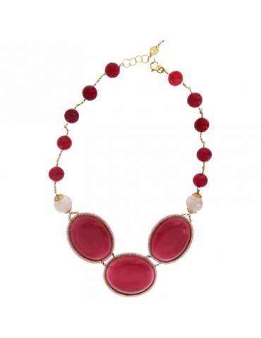 Collana Sikè da Donna - Occhi di Gatto Rosa - Quarzo Amarena - ART1164