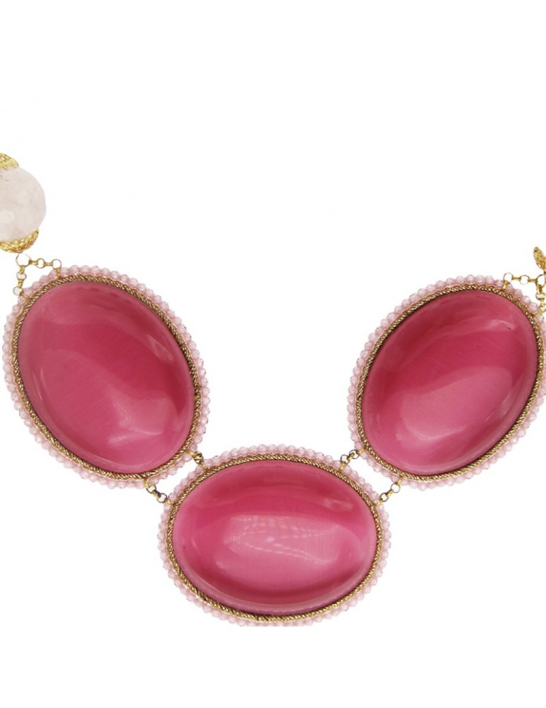 Collana Sikè da Donna - Occhi di Gatto Rosa - Quarzo Amarena - ART1164