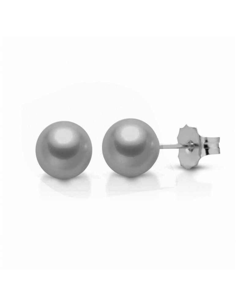 Lelune Earrings - Classic in 18K White Gold with 5.5-6 mm Gray Pearls - 0