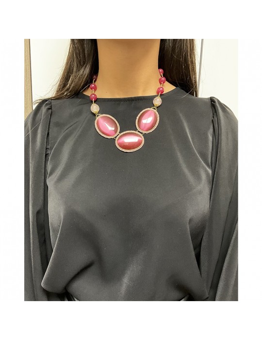 Collana Sikè da Donna - Occhi di Gatto Rosa - Quarzo Amarena - ART1164