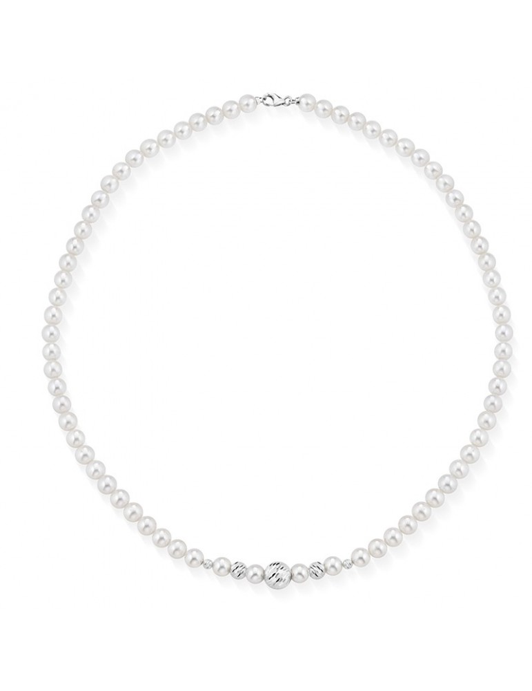 Lelune Starlight Necklace for Women - with 4.5-5mm Freshwater Pearls and 18k White Gold Spheres - 0