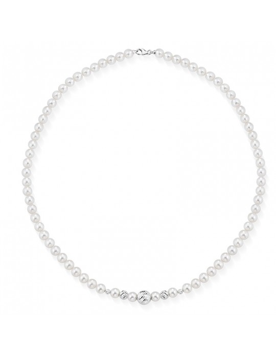 Lelune Starlight Necklace for Women - with 4.5-5mm Freshwater Pearls and 18k White Gold Spheres - 0