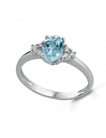 Lelune Diamonds Ring - in 18k White Gold with Diamonds and Oval Aquamarine 0.60 carats - 0