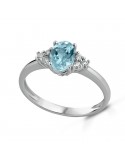 Lelune Diamonds Ring - in 18k White Gold with Diamonds and Oval Aquamarine 0.60 carats - 0