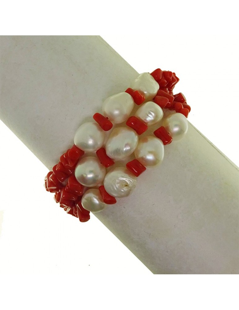 Rajola Bracelet - Millegocce - Red Coral-Baroque Pearls-54823018J