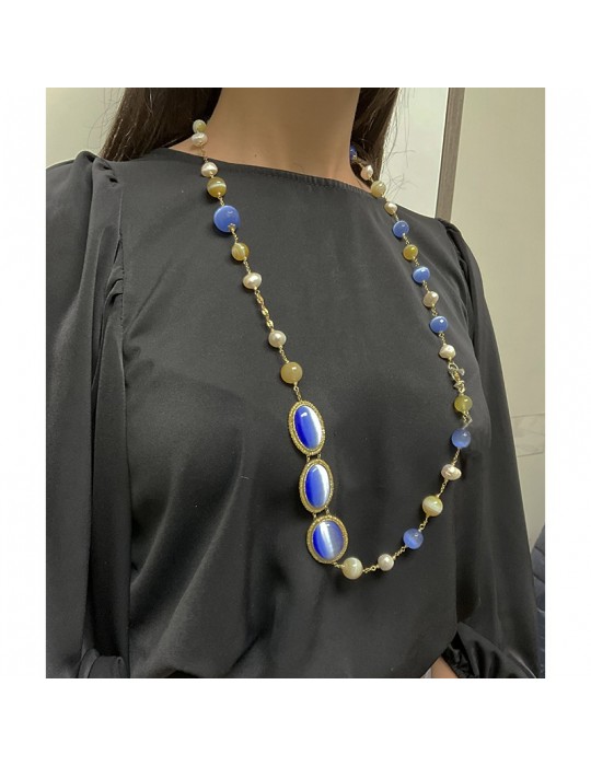 Collana Sikè - Argento 925% Dorato - Quarzo Idrotermale-Perle-ART12611