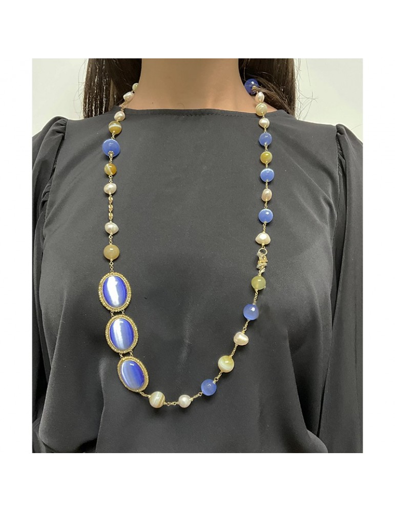 Collana Sikè - Argento 925% Dorato - Quarzo Idrotermale-Perle-ART12611