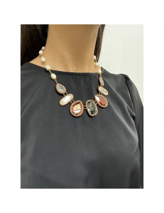 Sikè Necklace - 925% Gold Plated Silver - Swarovski - Baroque Pearls-SW1091