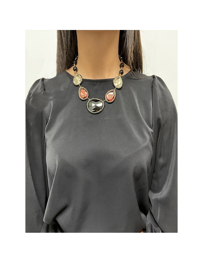 Sikè Necklace - 925% Gold Plated Silver - Black Onyx - Swarovski - SW0021