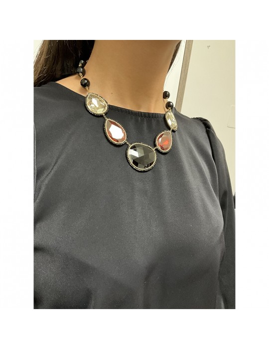 Sikè Necklace - 925% Gold Plated Silver - Black Onyx - Swarovski - SW0021