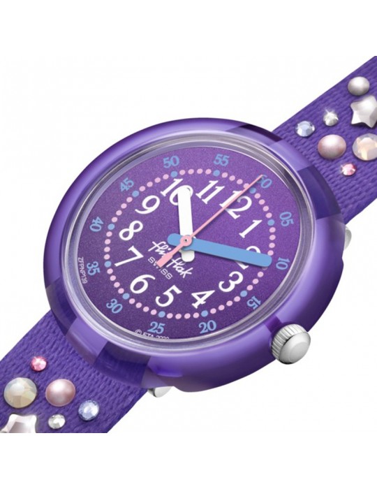 Flik Flak Watch - Stargazing - Purple -32mm-Stars-Crystals-FPNP139