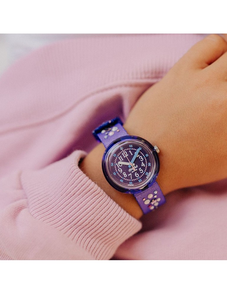 Flik Flak Watch - Stargazing - Purple -32mm-Stars-Crystals-FPNP139