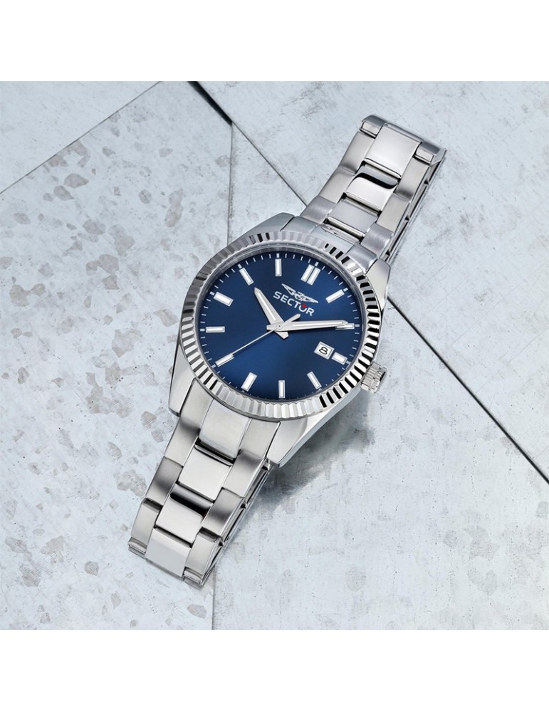 Orologio Sector - 240 - Tempo e Data - Silver - 41mm-Blu-R3253240049