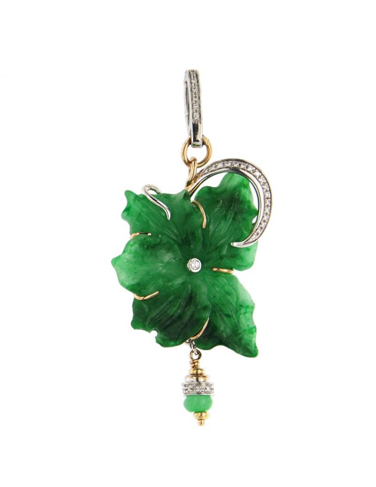 Pendente Silvia Kelly - Giada Verde - Oro Rosa - Oro Bianco e Diamanti Naturali 0,18 ct - 0