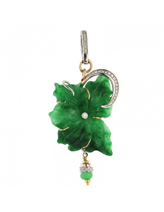 Silvia Kelly Pendant - Green Jade - Rose Gold - White Gold and Natural Diamonds 0.18 ct - 0