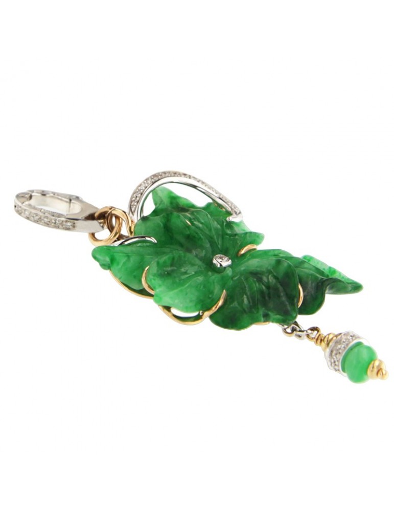 Silvia Kelly Pendant - Green Jade - Rose Gold - White Gold and Natural Diamonds 0.18 ct - 0
