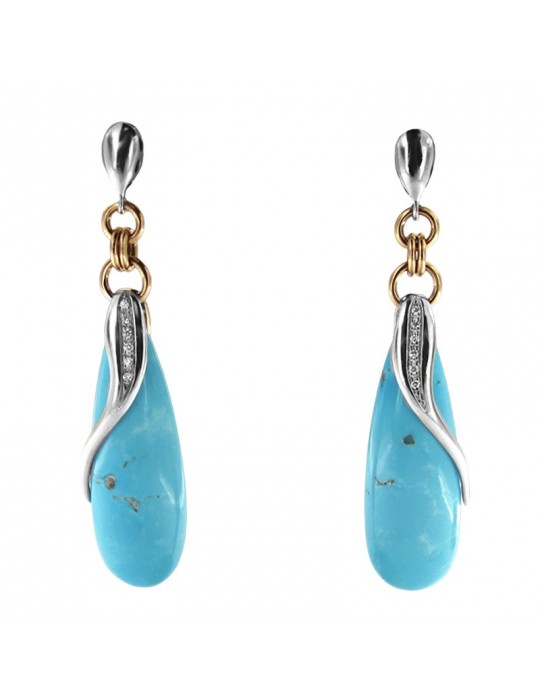 Silvia Kelly Earrings - 18K White Gold Teardrop Pendants in Turquoise and Natural Diamonds 0.06 ct - 0