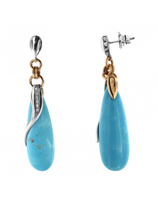 Silvia Kelly Earrings - 18K White Gold Teardrop Pendants in Turquoise and Natural Diamonds 0.06 ct - 0