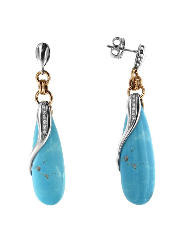 Silvia Kelly Earrings - 18K White Gold Teardrop Pendants in Turquoise and Natural Diamonds 0.06 ct - 0