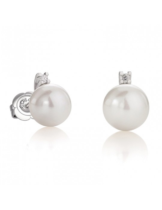 Coscia Earrings Akoya Pearls 8-8,5 mm - in White Gold with Diamonds - 0