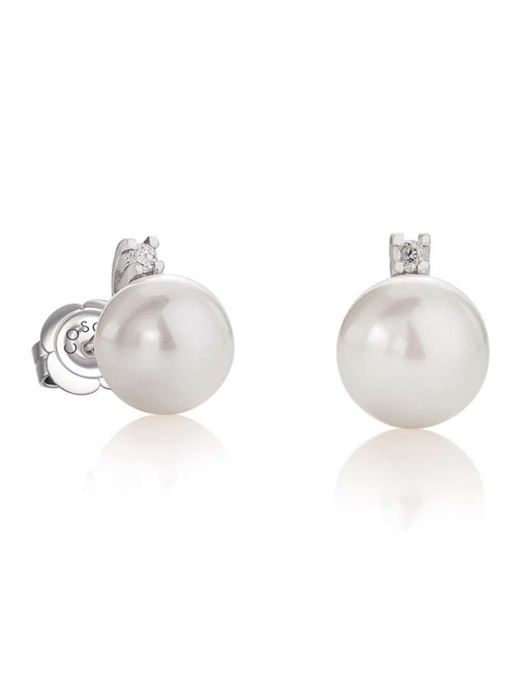 Coscia Earrings Akoya Pearls 8-8,5 mm - in White Gold with Diamonds - 0