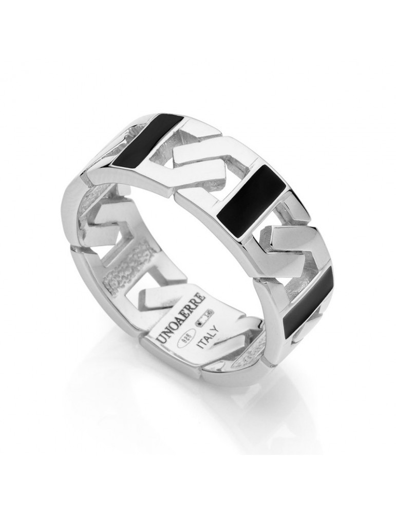 Unoaerre Ring - Silver - Hexagonal Links - Black Enamel-6284/21-1AR