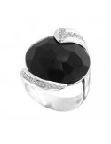 Anello Silvia Kelly - Oro Bianco 18 Carati - Agata Nera - Diamanti  0,12 ct