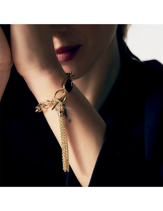 Bracciale Unoaerre - Bronzo Dorato - Cristallo Nero - Frange -EXB4985G