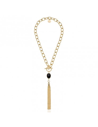 Unoaerre Necklace - Gold - Black Crystal - Chain Fringes - EXH5255G