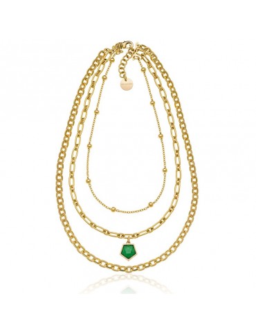 Unoaerre Necklace - Gipsy - Multistrand-Chain-Gold-Green Stone-EXH5264G