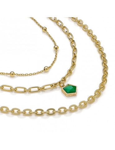 Unoaerre Necklace - Gipsy - Multistrand-Chain-Gold-Green Stone-EXH5264G 2