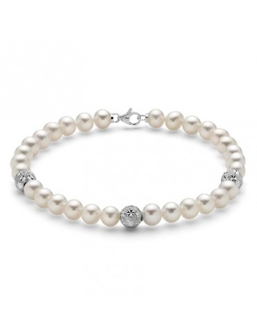 Miluna Bracelet - with Freshwater Pearls 5.5 - 6 mm and 18k White Gold Spheres - 0