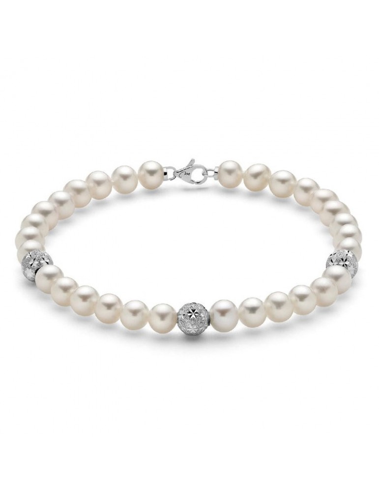 Miluna Bracelet - with Freshwater Pearls 5.5 - 6 mm and 18k White Gold Spheres - 0