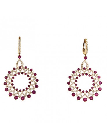 Crivelli Earrings - Fantasy Pendants in 18k Rose Gold with Natural Diamonds and Rubies - 0