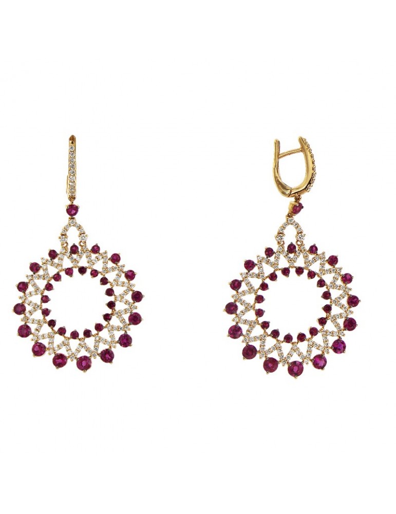 Orecchini Crivelli - Fantasia Pendenti - Oro Rosa 18 carati - Diamanti - Rubini