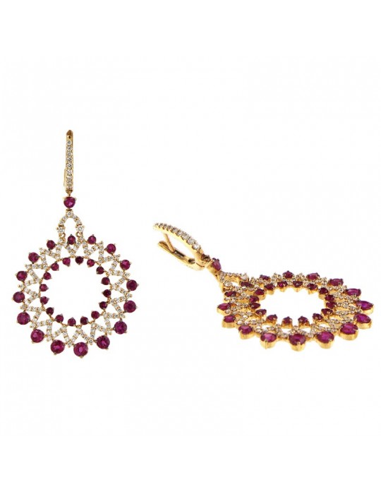 Orecchini Crivelli - Fantasia Pendenti - Oro Rosa 18 carati - Diamanti - Rubini