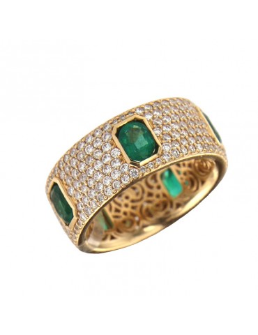 Crivelli Ring - 18k Rose Gold Band with Natural Diamonds and Emeralds - 0