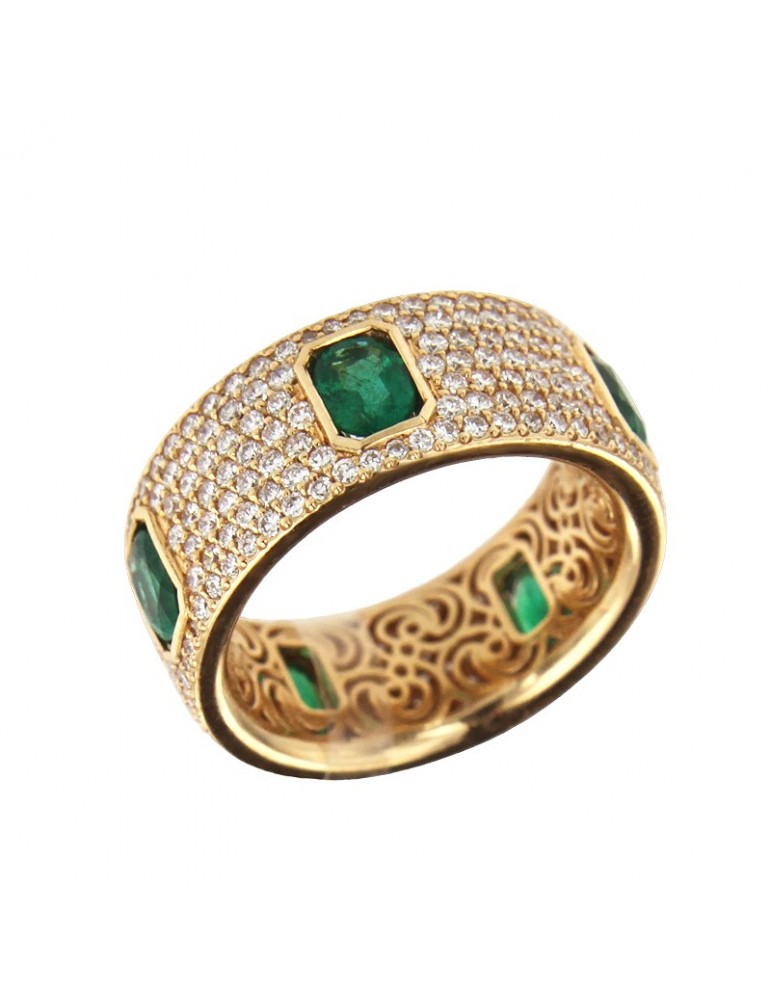 Anello Crivelli - Fascia - Oro Rosa 18 carati - Diamanti Naturali - Smeraldi