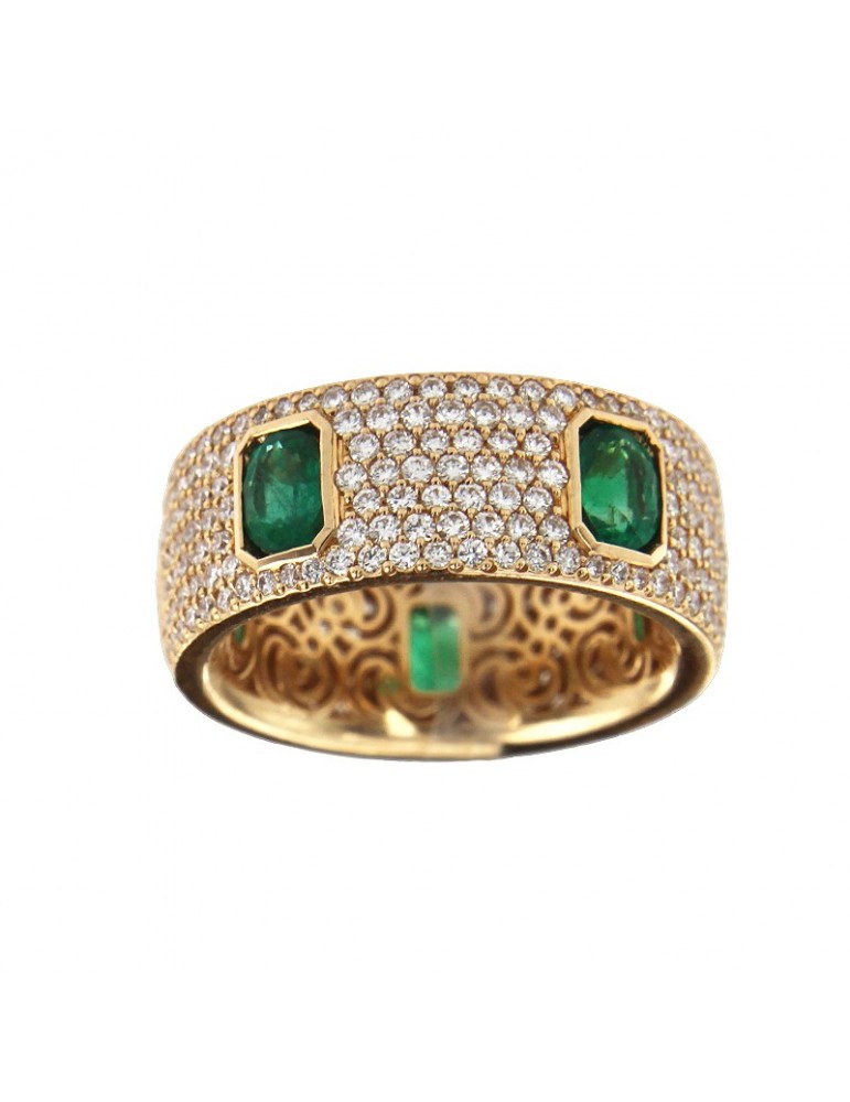 Anello Crivelli - Fascia - Oro Rosa 18 carati - Diamanti Naturali - Smeraldi