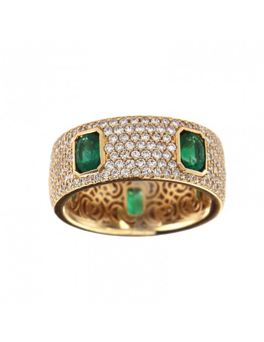 Crivelli Ring - 18k Rose Gold Band with Natural Diamonds and Emeralds - 0