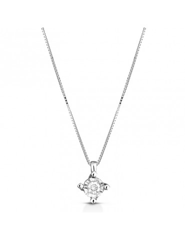 Lelune Diamonds Necklace - Point of Light Pendant in 18k White Gold with Natural Diamond 0.05 carats - 0