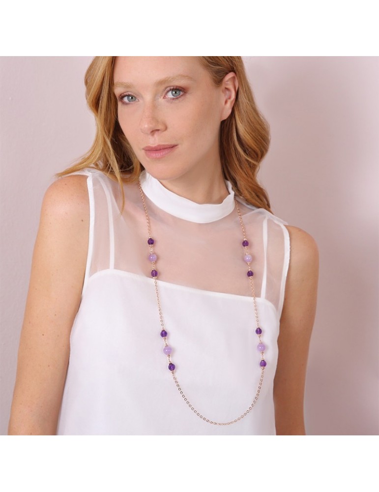 Bronzallure Necklace - Felicia - Long-Rolò-Purple Amethyst-WSBZ02173.AM