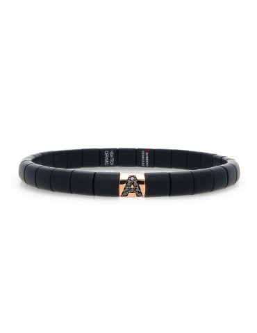Bracciale Roberto Demeglio - Pura - Ceramica Nera Satinata - Lettera A - Diamanti Neri 0,07 ct - PU4NADNORS
