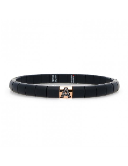 Bracciale Roberto Demeglio - Pura - Ceramica Nera Satinata - Lettera A - Diamanti Neri 0,07 ct - PU4NADNORS