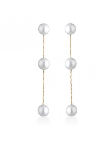 Lelune Earrings - Classic in 18K Yellow Gold with Three White Freshwater Pearls 55.5mm - 0