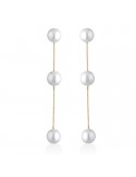 Lelune Earrings - Classic in 18K Yellow Gold with Three White Freshwater Pearls 55.5mm - 0