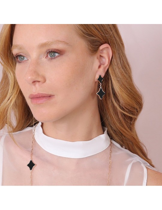 Bronzallure Earrings - Alba - Pendants-Stars-Black Onyx-WSBZ02206.BO